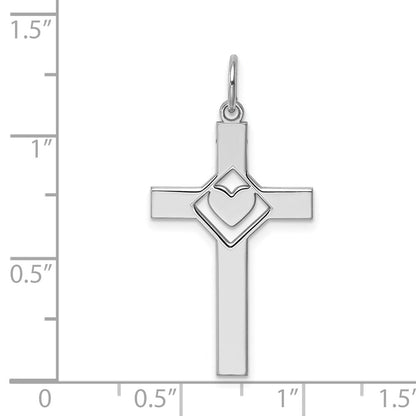 Sterling Silver Rhodium-Plated Laser Designed Cross Pendant