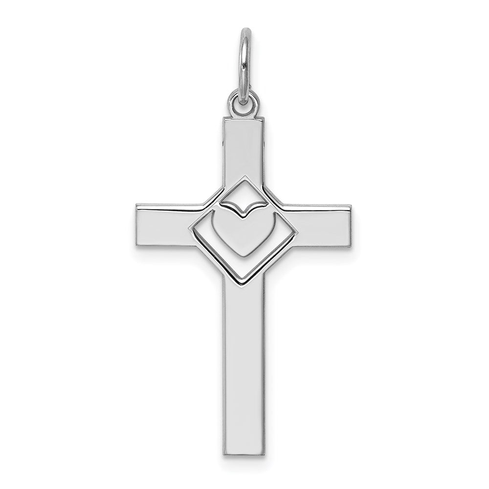 Sterling Silver Rhodium-Plated Laser Designed Cross Pendant