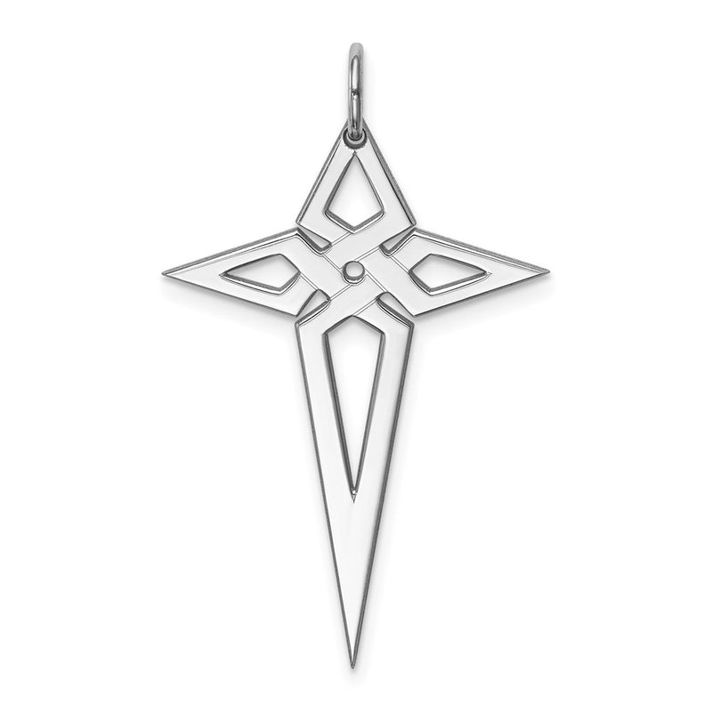 Sterling Silver Rhodium-Plated Laser Designed Cross Pendant