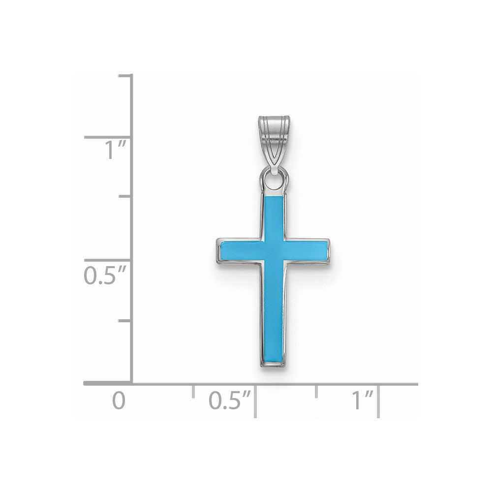 Sterling Silver Rhodium-Plated Blue Enameled Cross Charm