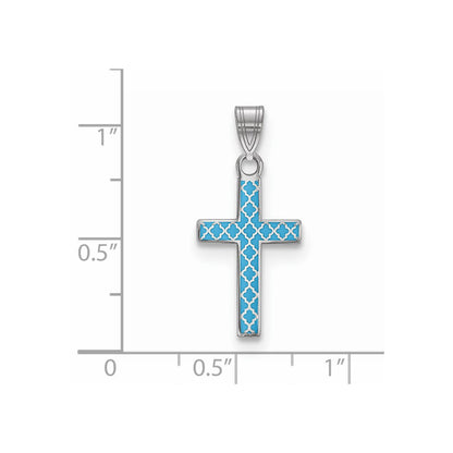 Sterling Silver Rhodium-Plated Blue Enameled Cross Hatch Charm