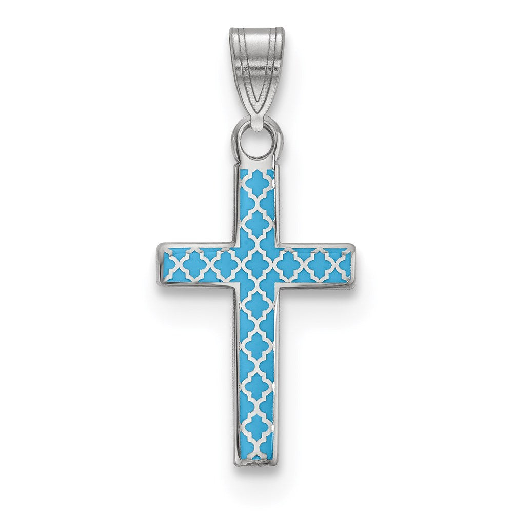 Sterling Silver Rhodium-Plated Blue Enameled Cross Hatch Charm