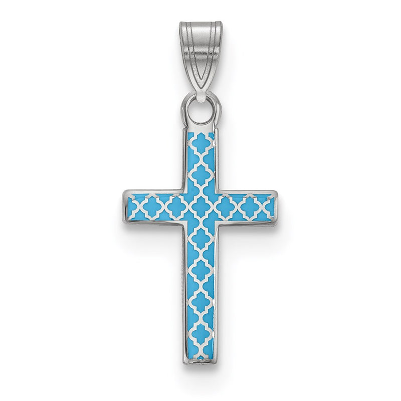 Sterling Silver Rhodium-Plated Blue Enameled Cross Hatch Charm