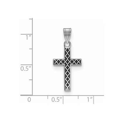 Sterling Silver Rhodium-Plated Black Enameled Cross Hatch Charm