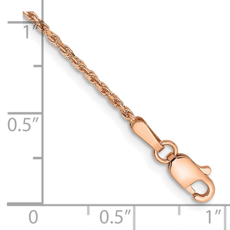 14K Rose Gold 1.5mm Diamond-Cut Man Made Rope With Lobster Clasp Chain Anklet