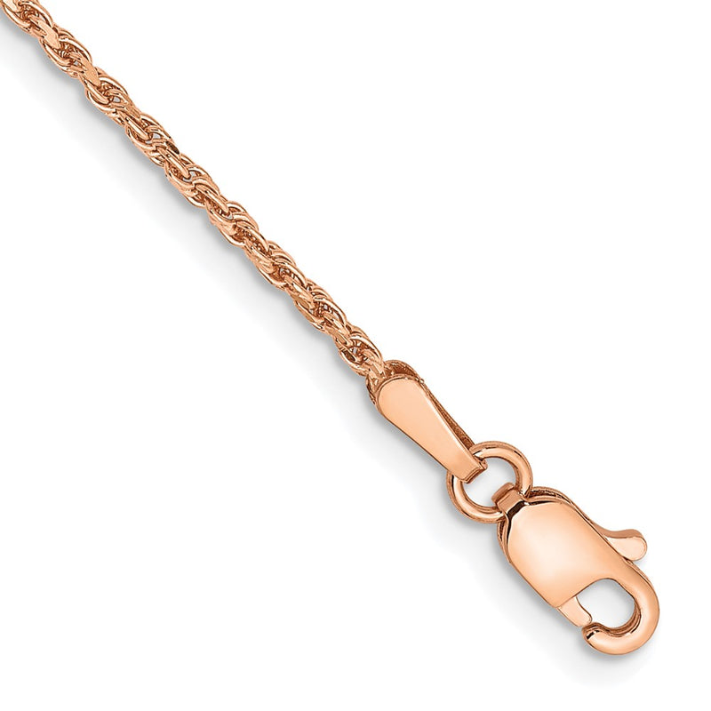 14K Rose Gold 1.5mm Diamond-Cut Man Made Rope With Lobster Clasp Chain Anklet