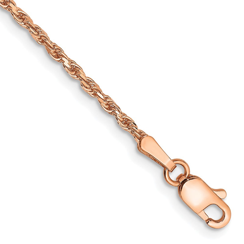 14K Rose Gold 1.8mm Diamond-Cut Man Made Rope With Lobster Clasp Chain Bracelet