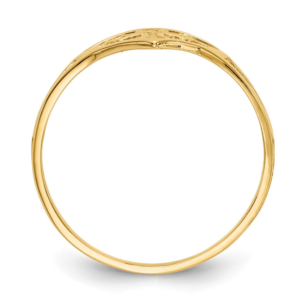 14K Yellow Gold Cross In Heart Ring