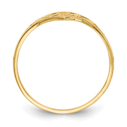 14K Yellow Gold Cross In Heart Ring