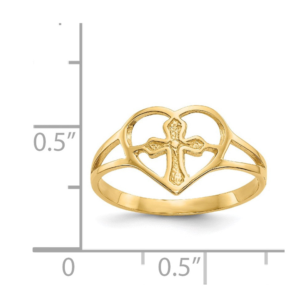 14K Yellow Gold Cross In Heart Ring