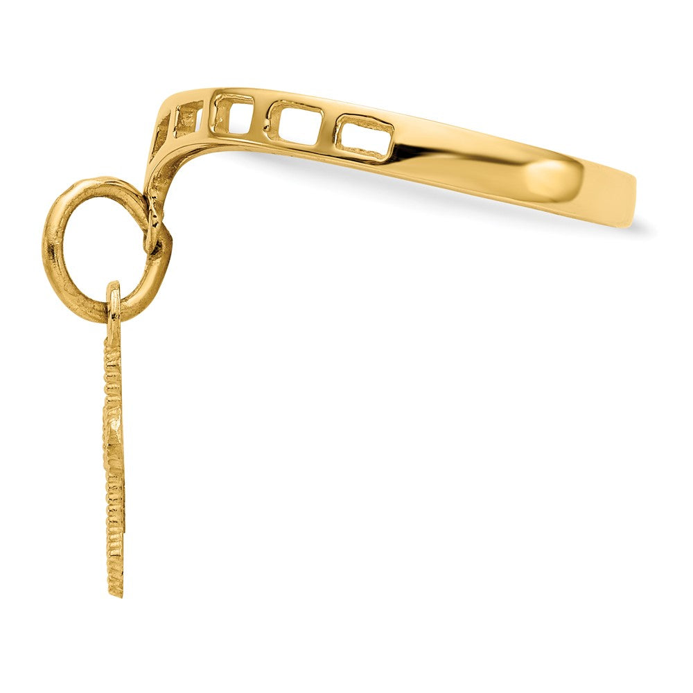 14K Yellow Gold Polished Cross Dangle Charm Ring