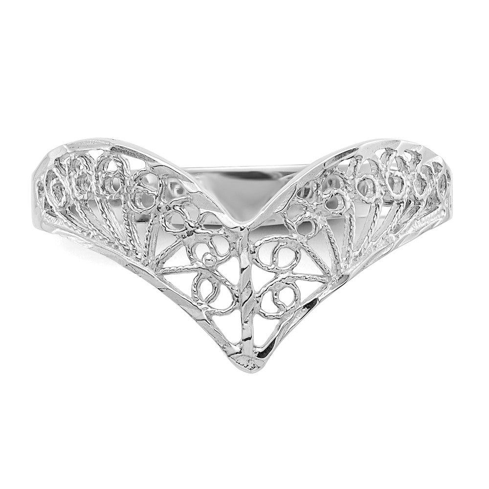 14K White Gold Diamond-Cut Filigree Ring