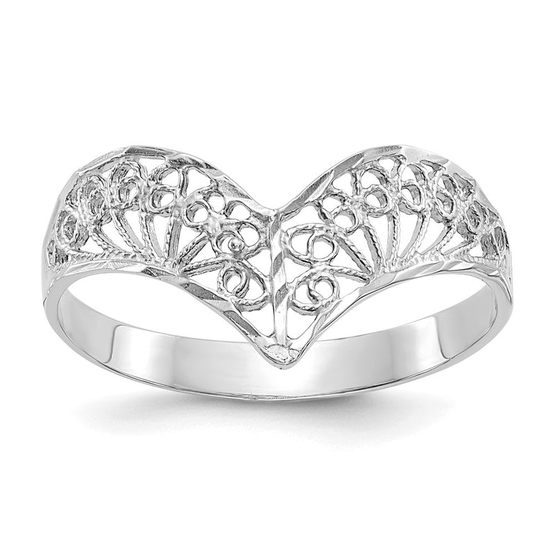 14K White Gold Diamond-Cut Filigree Ring