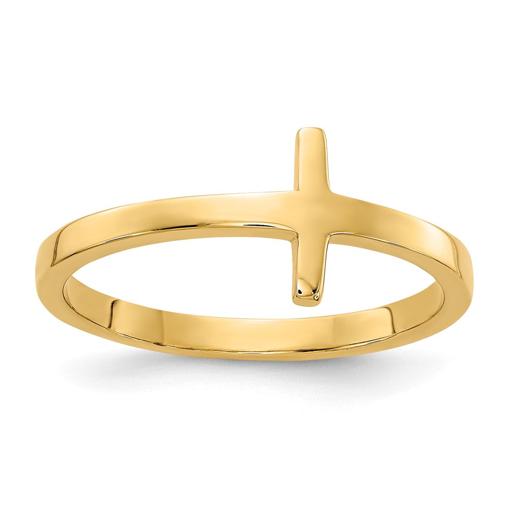 10K Yellow Gold Yg Sideways Cross Ring