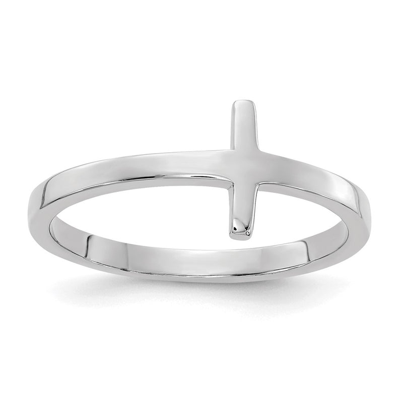 10K White Gold Sideways Cross Ring