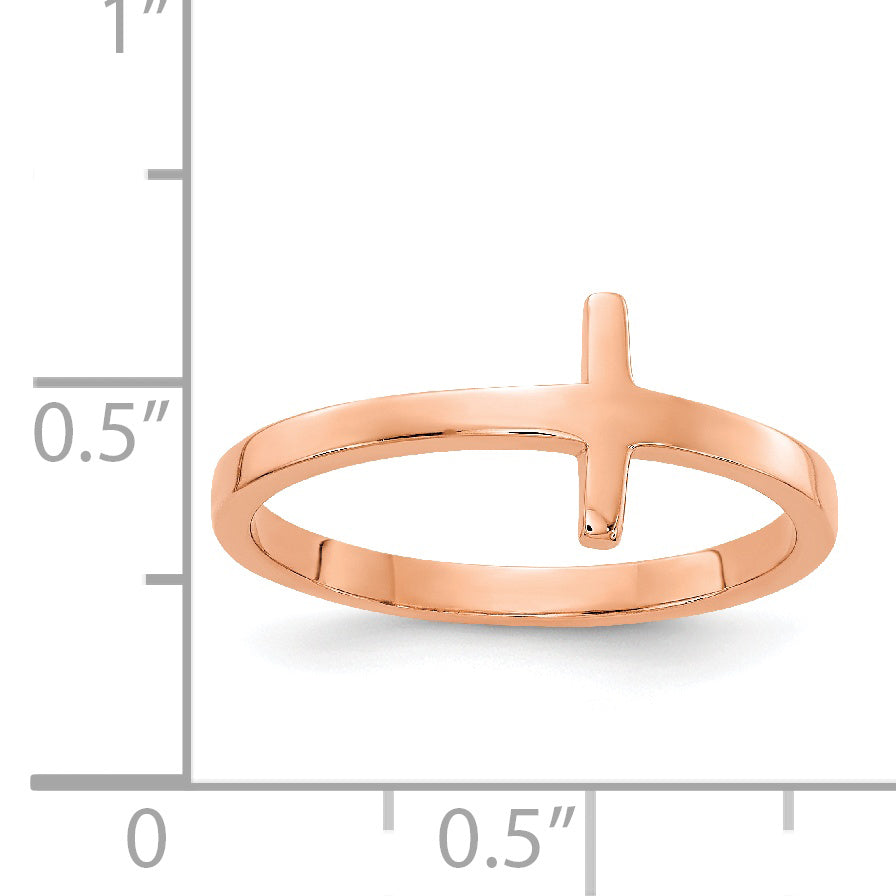 10K Rose Gold Sideways Cross Ring