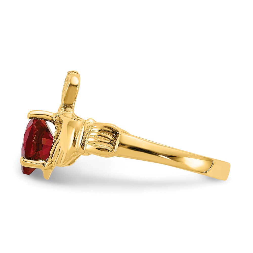 14K Yellow Gold January CZ Heart Birthstone Claddagh Ring
