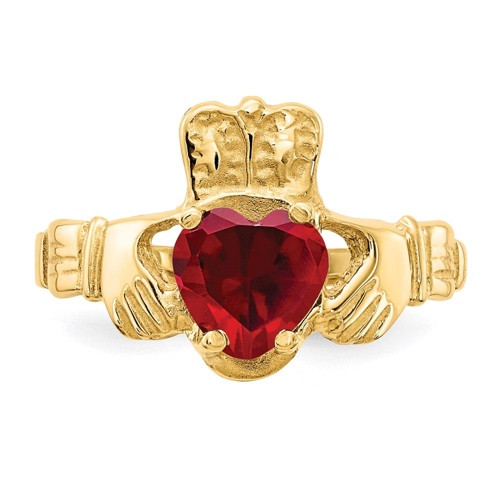 14K Yellow Gold January CZ Heart Birthstone Claddagh Ring