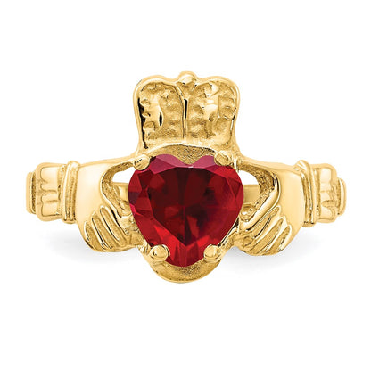 14K Yellow Gold January CZ Heart Birthstone Claddagh Ring