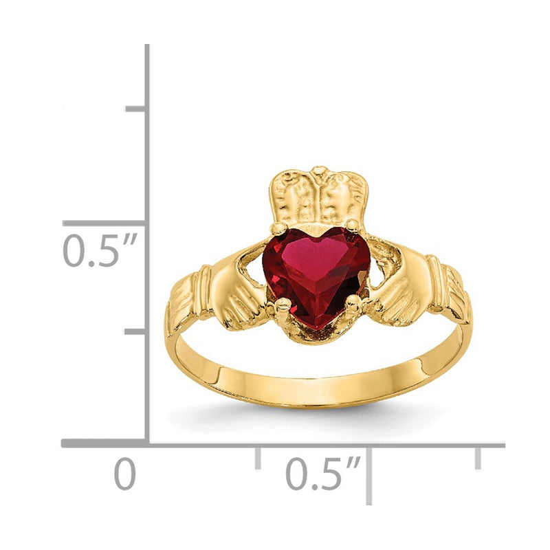 14K Yellow Gold January CZ Heart Birthstone Claddagh Ring