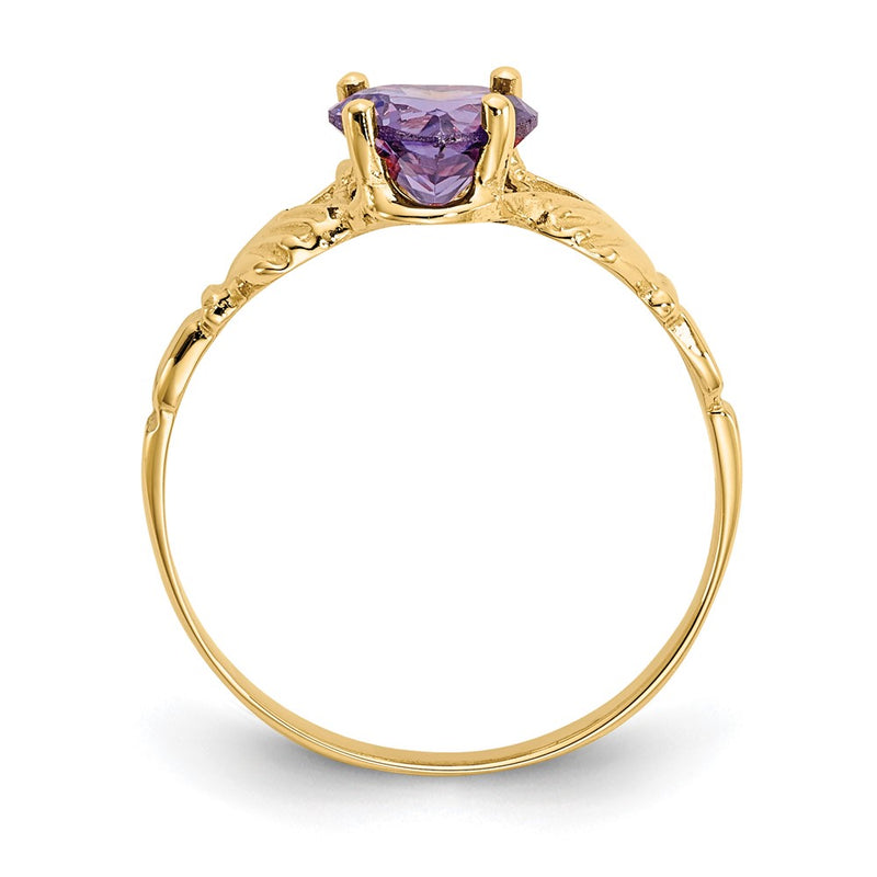 14K Yellow Gold February CZ Heart Birthstone Claddagh Ring