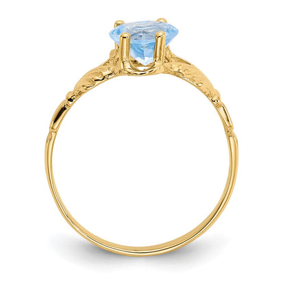 14K Yellow Gold March CZ Heart Birthstone Claddagh Ring