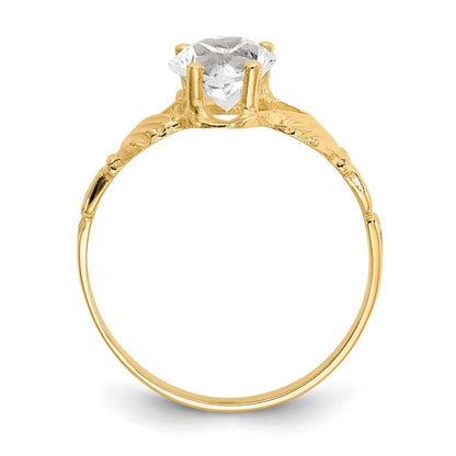 14K Yellow Gold April CZ Heart Birthstone Claddagh Ring