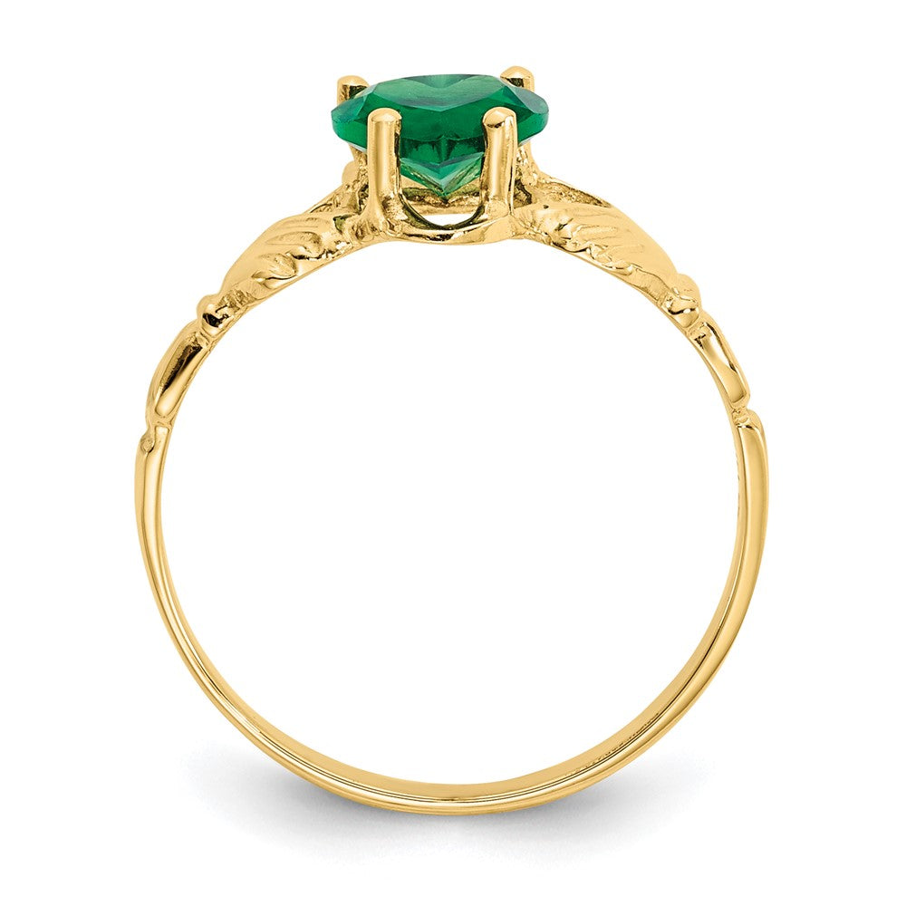 14K Yellow Gold May CZ Heart Birthstone Claddagh Ring
