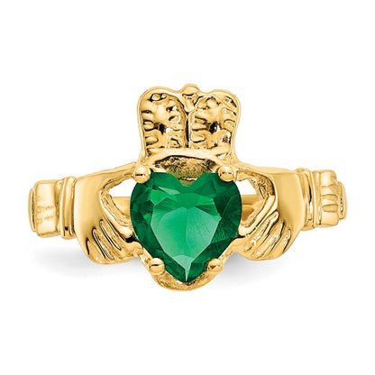 14K Yellow Gold May CZ Heart Birthstone Claddagh Ring
