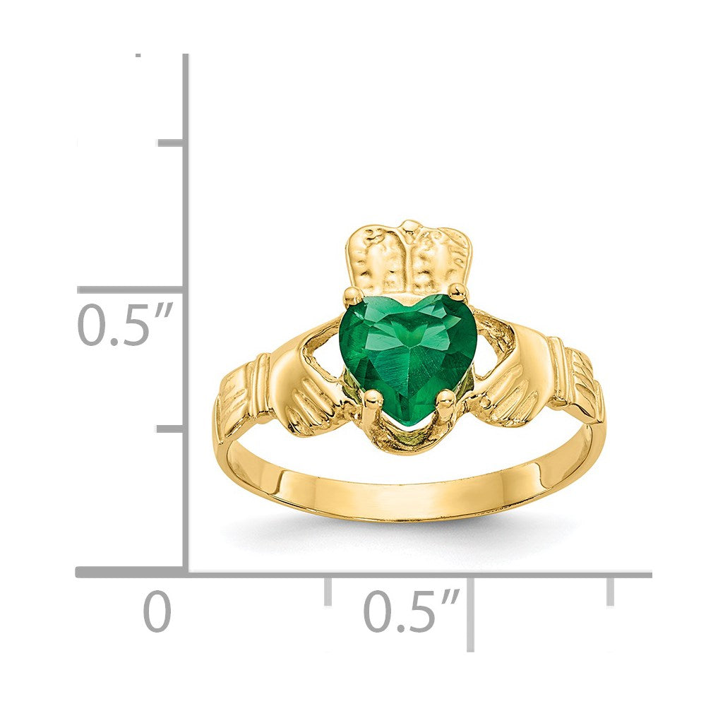14K Yellow Gold May CZ Heart Birthstone Claddagh Ring