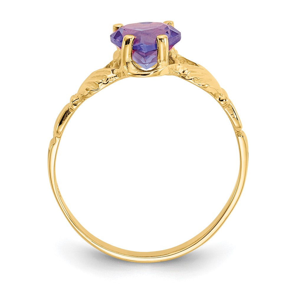 14K Yellow Gold June CZ Heart Birthstone Claddagh Ring