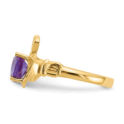 14K Yellow Gold June CZ Heart Birthstone Claddagh Ring