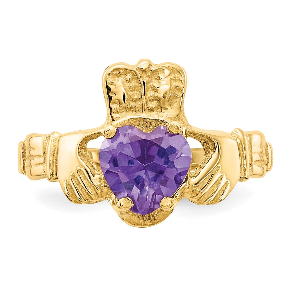 14K Yellow Gold June CZ Heart Birthstone Claddagh Ring
