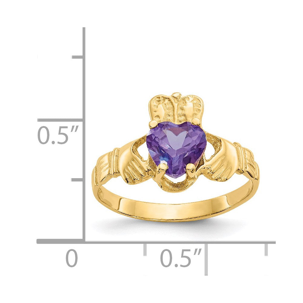 14K Yellow Gold June CZ Heart Birthstone Claddagh Ring