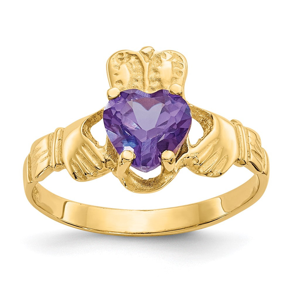 14K Yellow Gold June CZ Heart Birthstone Claddagh Ring