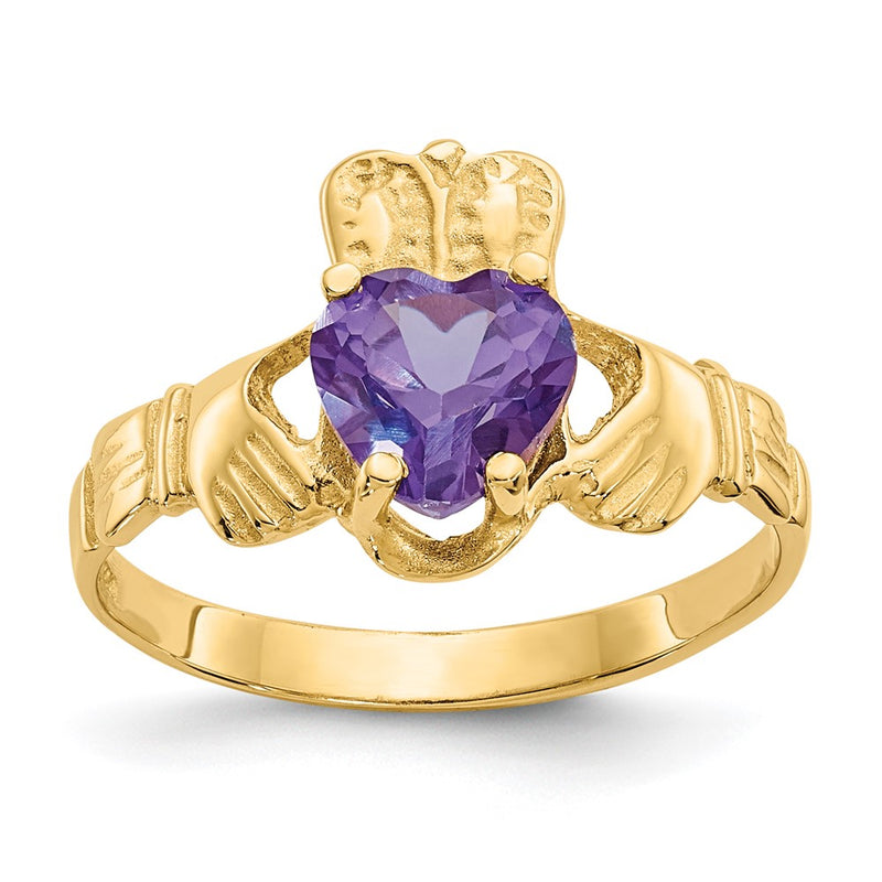14K Yellow Gold June CZ Heart Birthstone Claddagh Ring