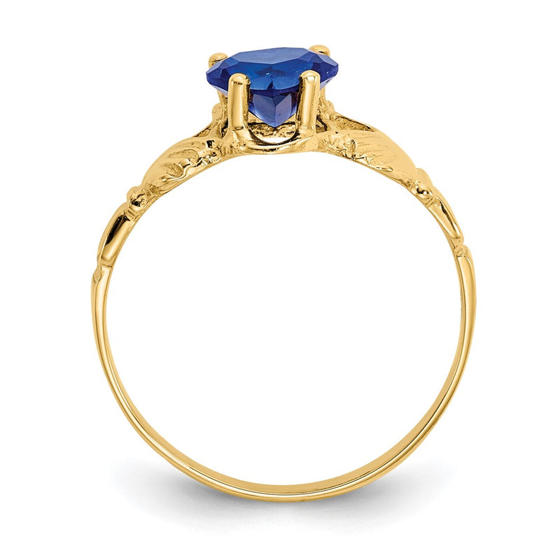 14K Yellow Gold September CZ Heart Birthstone Claddagh Ring