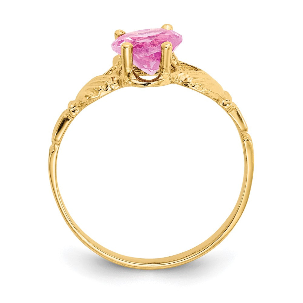 14K Yellow Gold October CZ Heart Birthstone Claddagh Ring