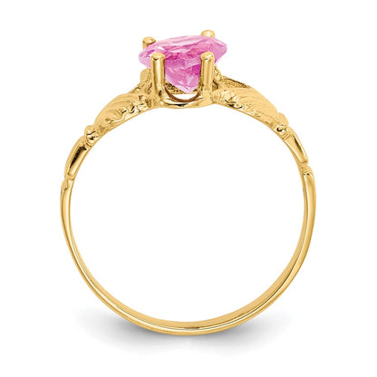 14K Yellow Gold October CZ Heart Birthstone Claddagh Ring