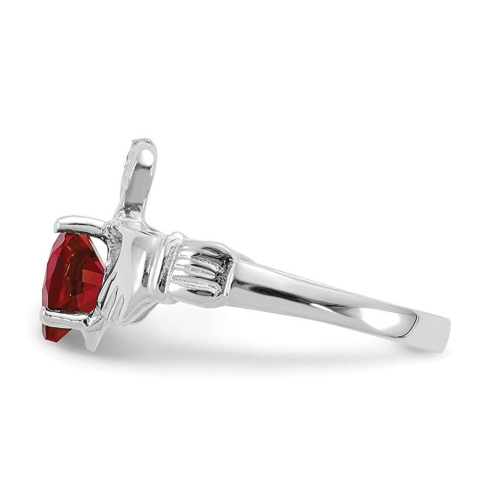 14K White Gold January CZ Heart Birthstone Claddagh Ring