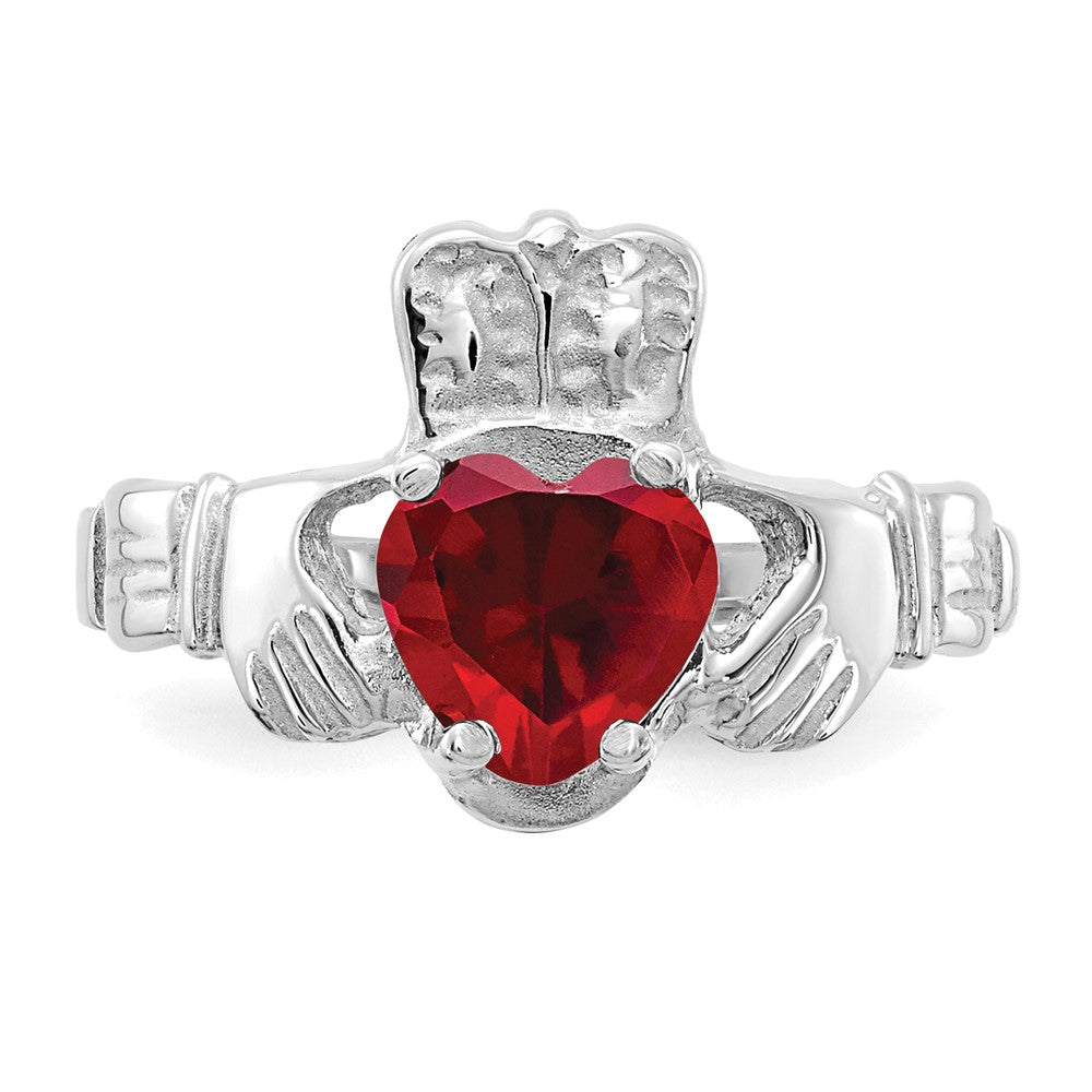 14K White Gold January CZ Heart Birthstone Claddagh Ring