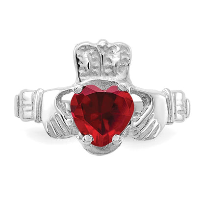 14K White Gold January CZ Heart Birthstone Claddagh Ring