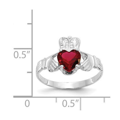 14K White Gold January CZ Heart Birthstone Claddagh Ring