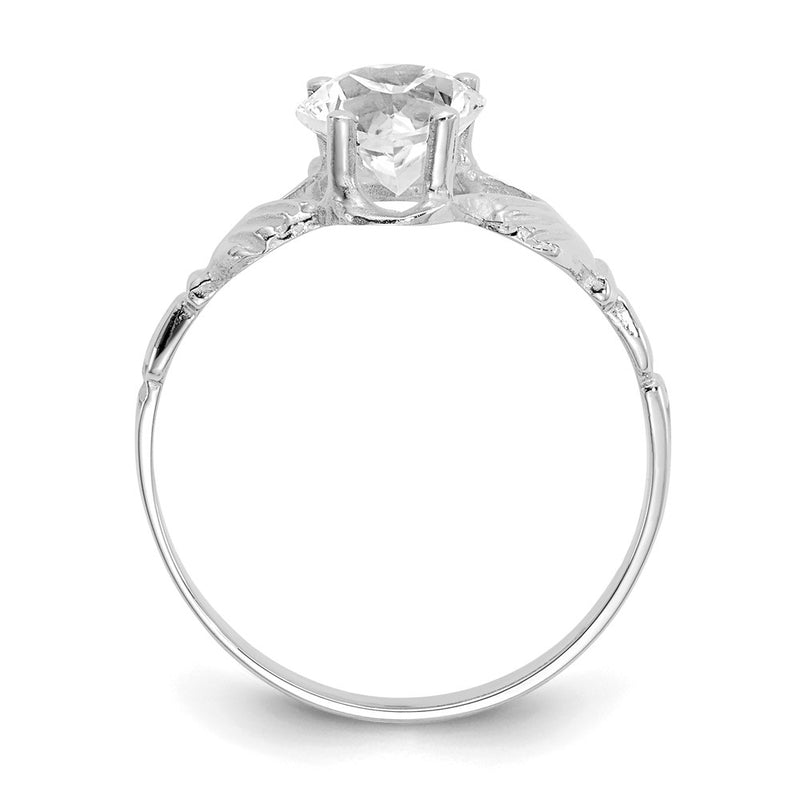 14K White Gold April CZ Heart Birthstone Claddagh Ring