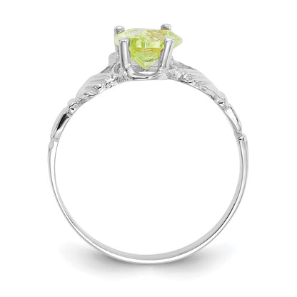 14K White Gold August CZ Heart Birthstone Claddagh Ring