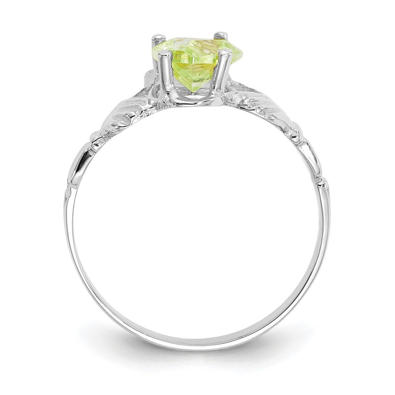 14K White Gold August CZ Heart Birthstone Claddagh Ring