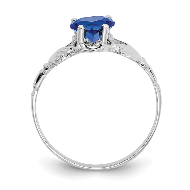 14K White Gold September CZ Heart Birthstone Claddagh Ring