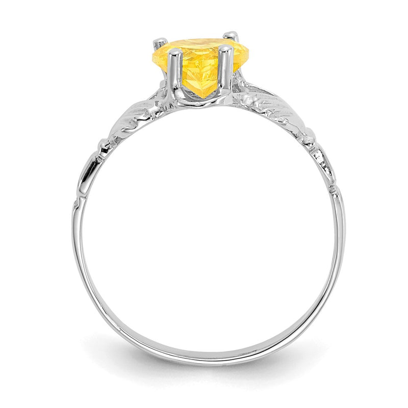 14K White Gold November CZ Heart Birthstone Claddagh Ring