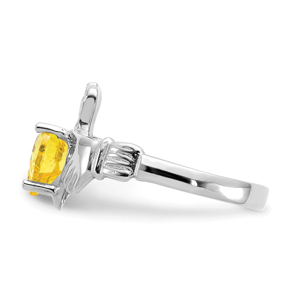 14K White Gold November CZ Heart Birthstone Claddagh Ring