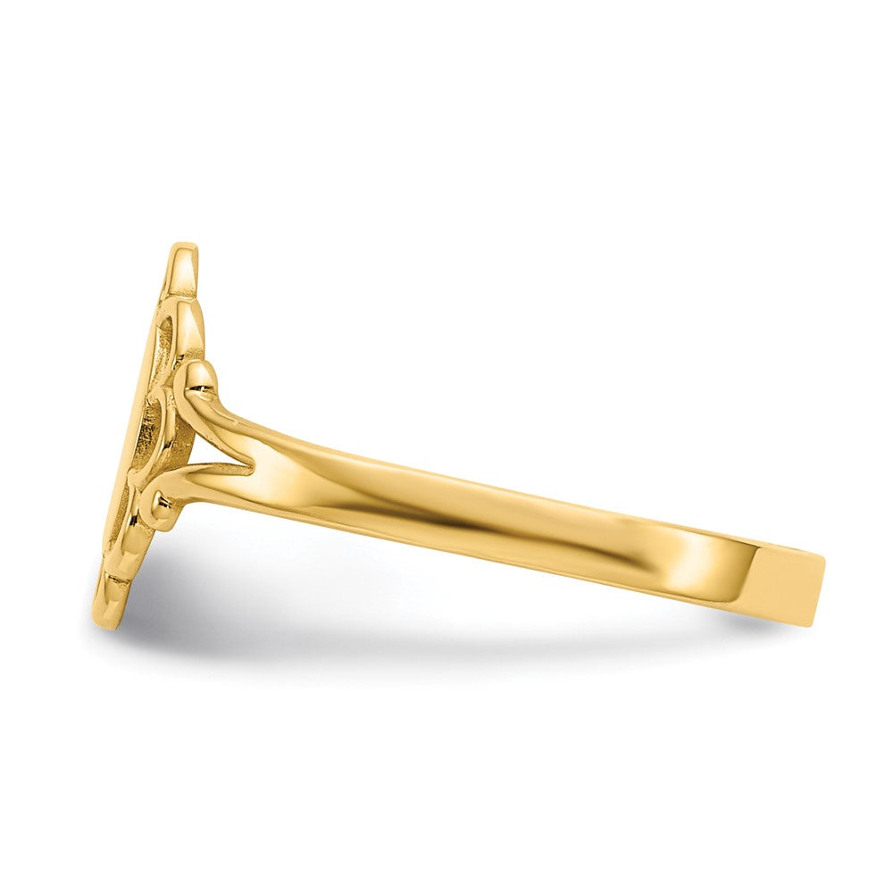 14K Yellow Gold Filigree Oval Polished Center Baby Signet Ring